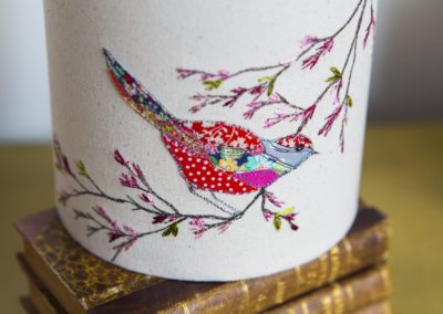 'Bird & Blossom' 20cm embroidered lampshade All hand cut and hand guided free-hand embroidery £45