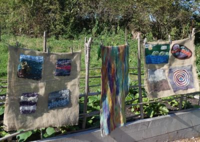 Katie Gander's tapestries made with sheered sheeps wool that has been dyed different colours