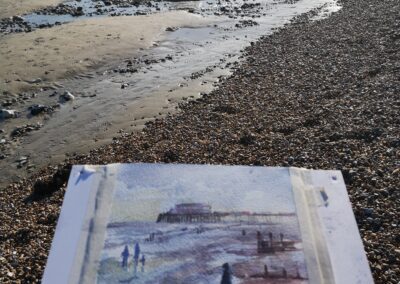 A photograph of a sketch Amanda did at low tide in one of her sketchbooks