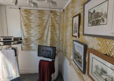 A photograph of the installation of Worthing Film Club's exhibition