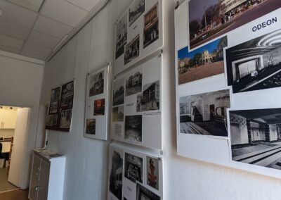 A photograph of the installation of Worthing Film Club's exhibition