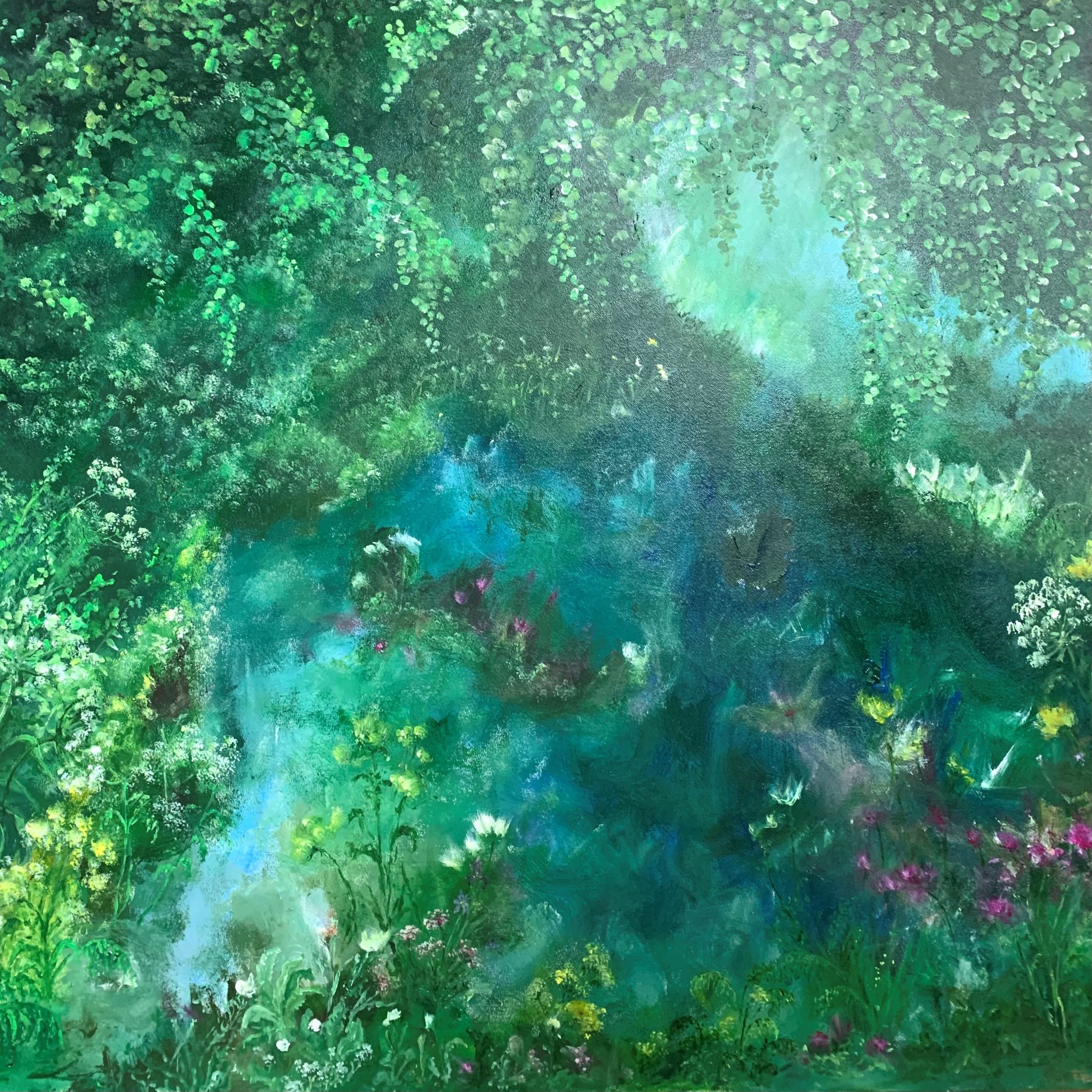 Abstract landscape painting of the wild pond