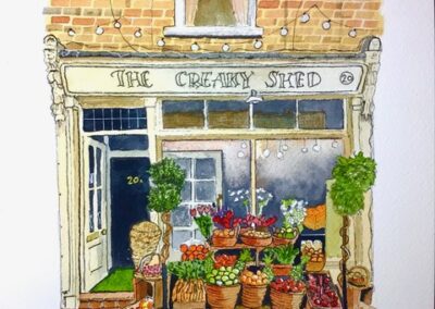 A painting of the creaky shed shopfront